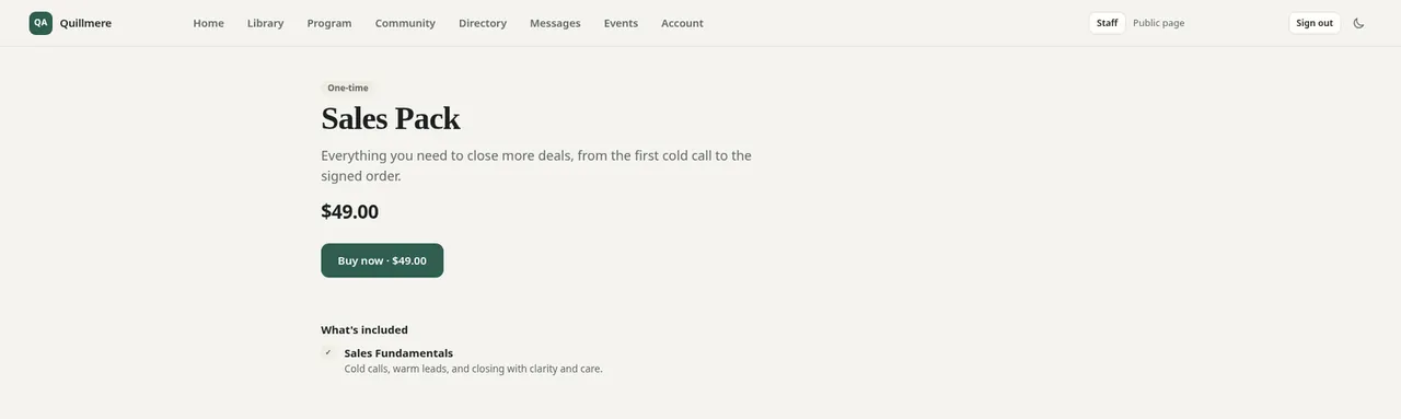 A course checkout page