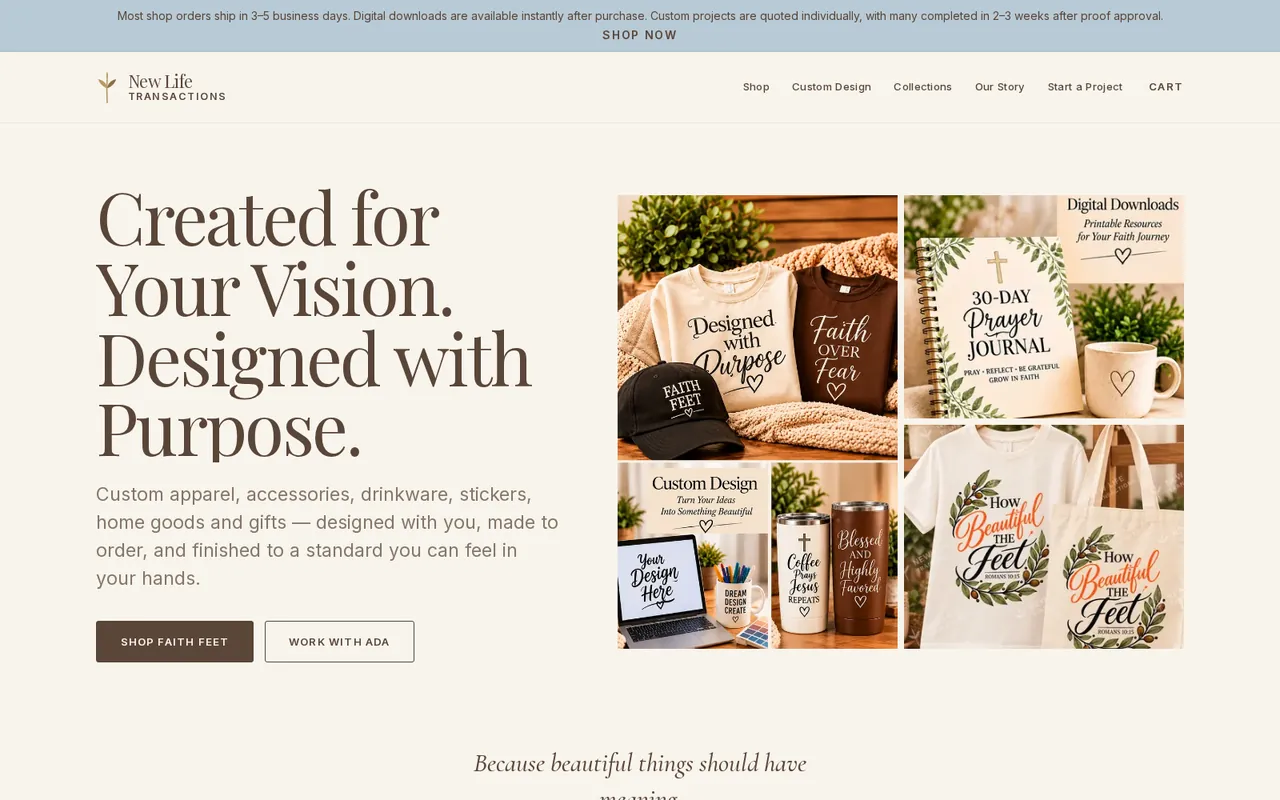 New Life Transactions website, desktop